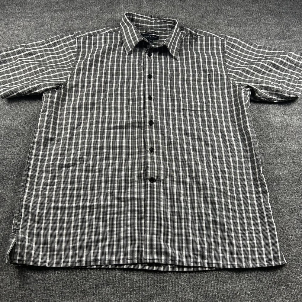 Joseph & Feiss Mens XL Black White Plaid Short Sleeve Button Down Modal Shirt